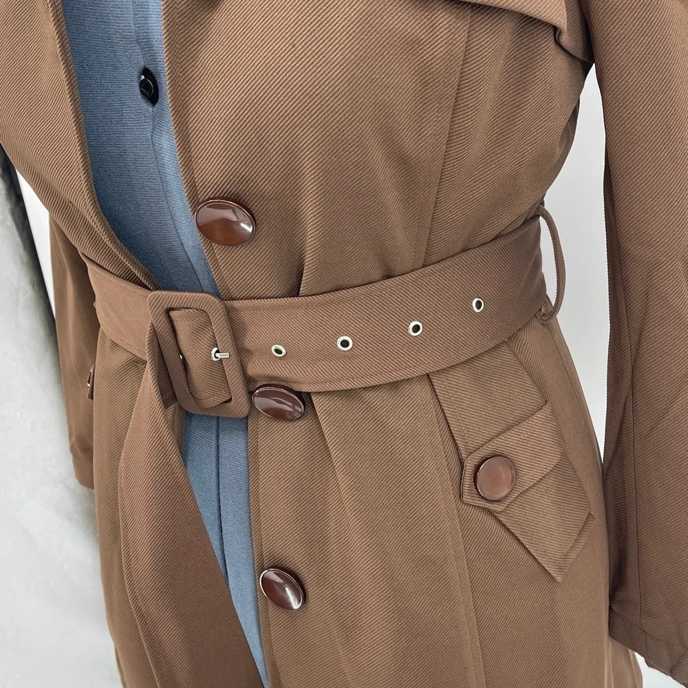 DIAA Women's SHORT TREND COAT Brown Belted  WOMENS SIZE M NWT - Picture 3 of 14